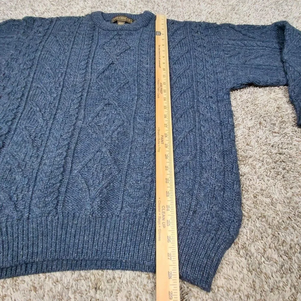 Inis Crafts Aran Knit Fisherman Cable Knit Sweater Mens Large Blue Wool Ireland